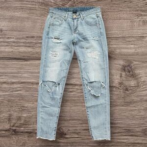 Mossimo Supply Co. Boyfriend Cropped Distressed Light Blue Jeans
